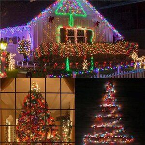 66FT Outdoor Christmas Green Wire LED Fairy Lights, 8 Lighting Modes, Multicolor